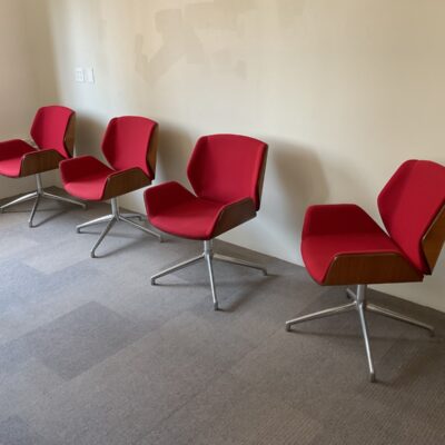 red side chairs with chrome cross base