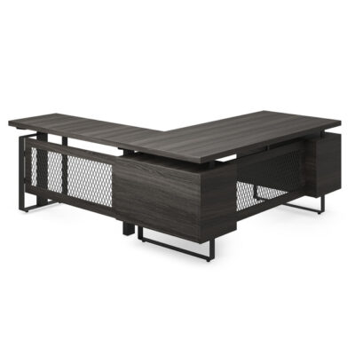 OfficeSource Palisades L‑Shape Double Pedestal Desk with Reversible Return – 66″W