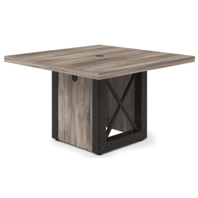 OS Riveted Square Conference Table with Cubed Base