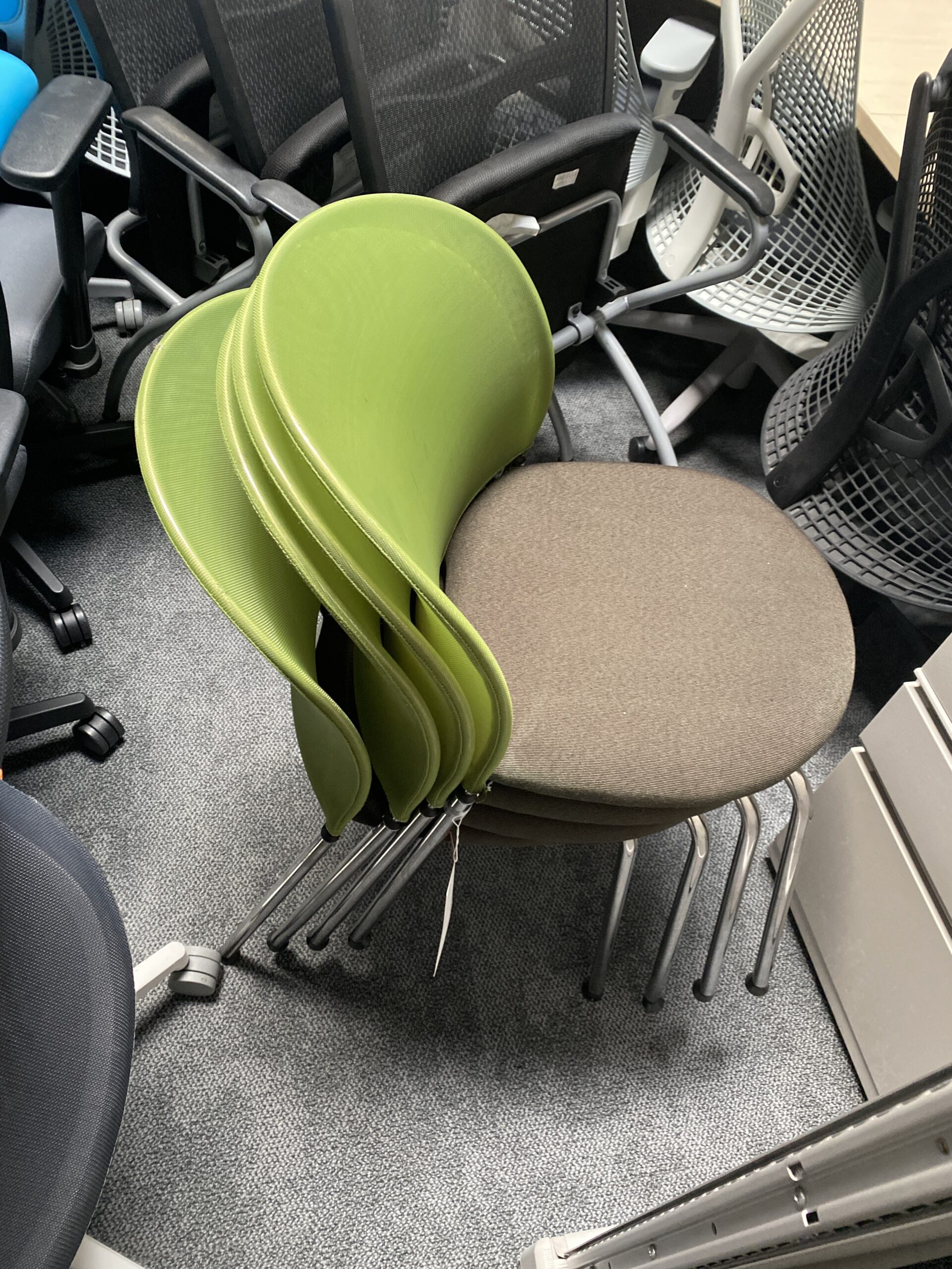 green back, grey seat stacking chairs