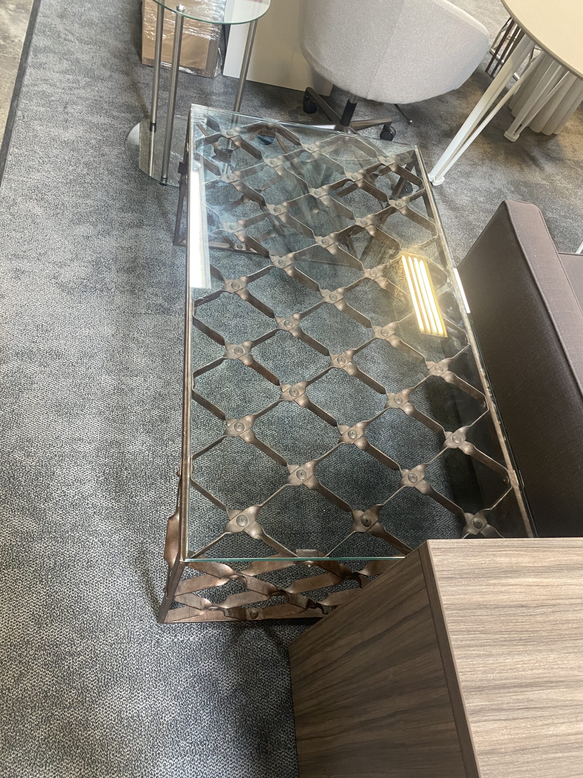 glass top table with iron base