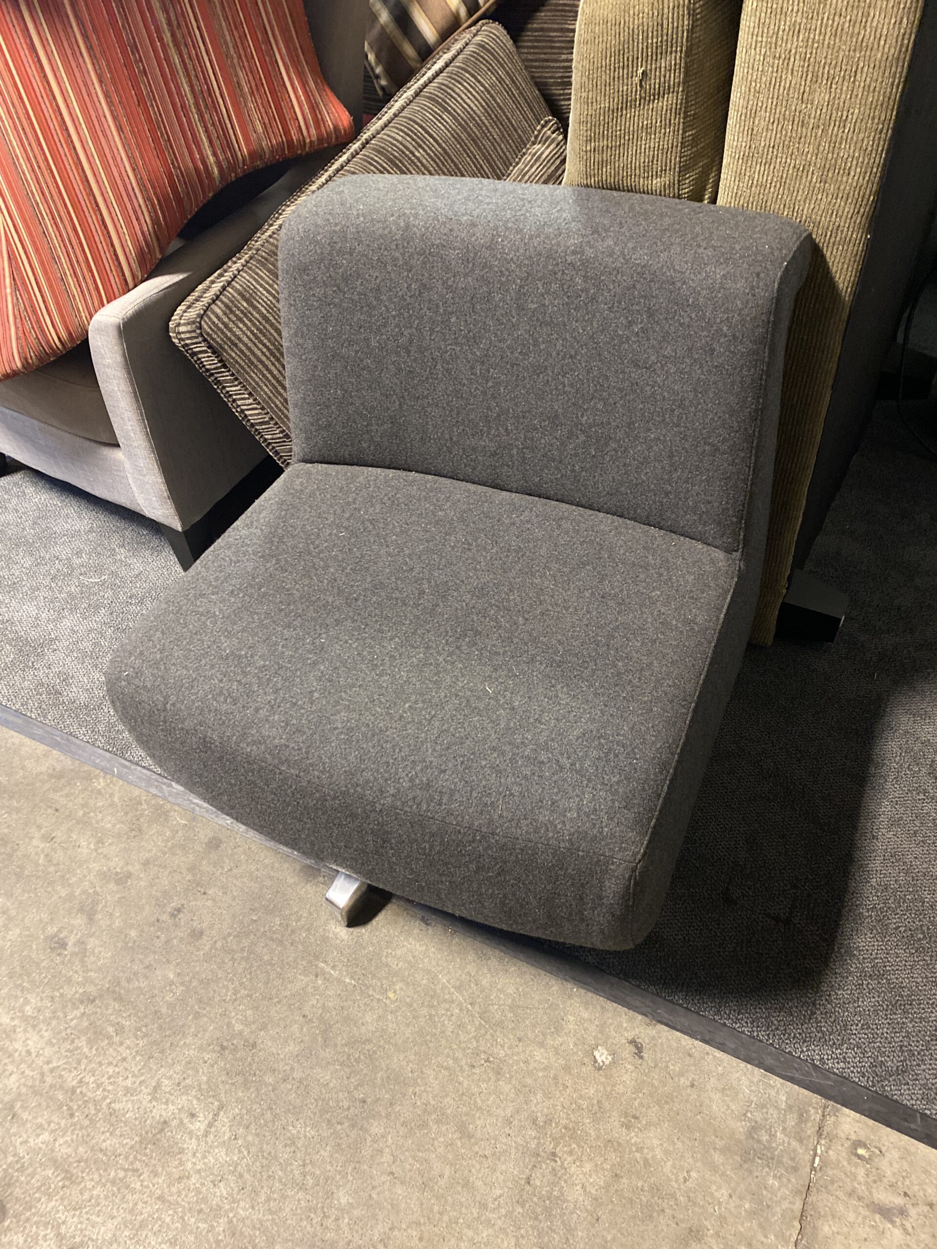 grey swivel base club chair