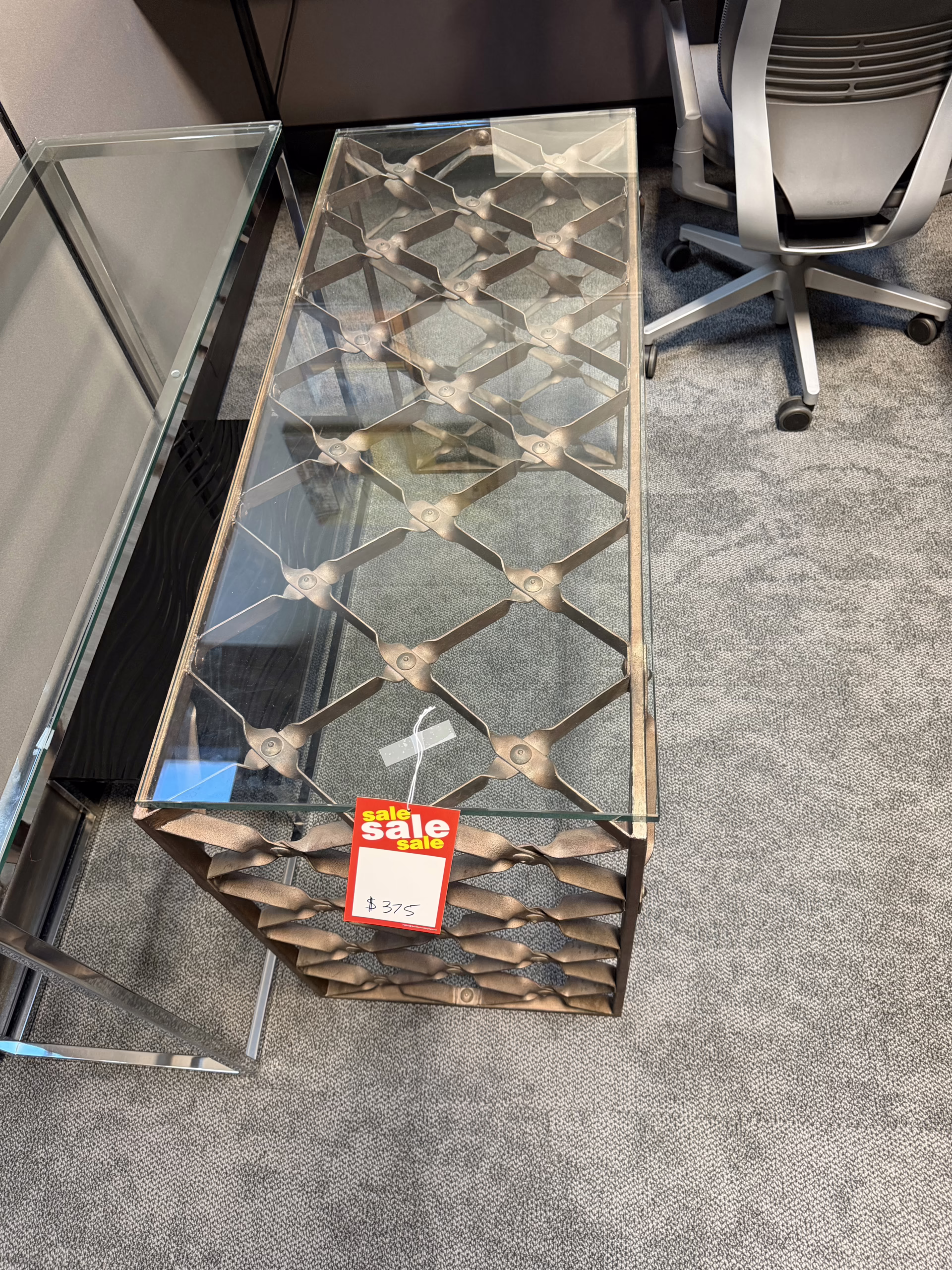 glass top metal base side table