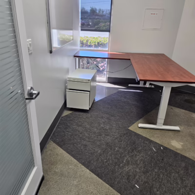 L-shape cherry laminate desk