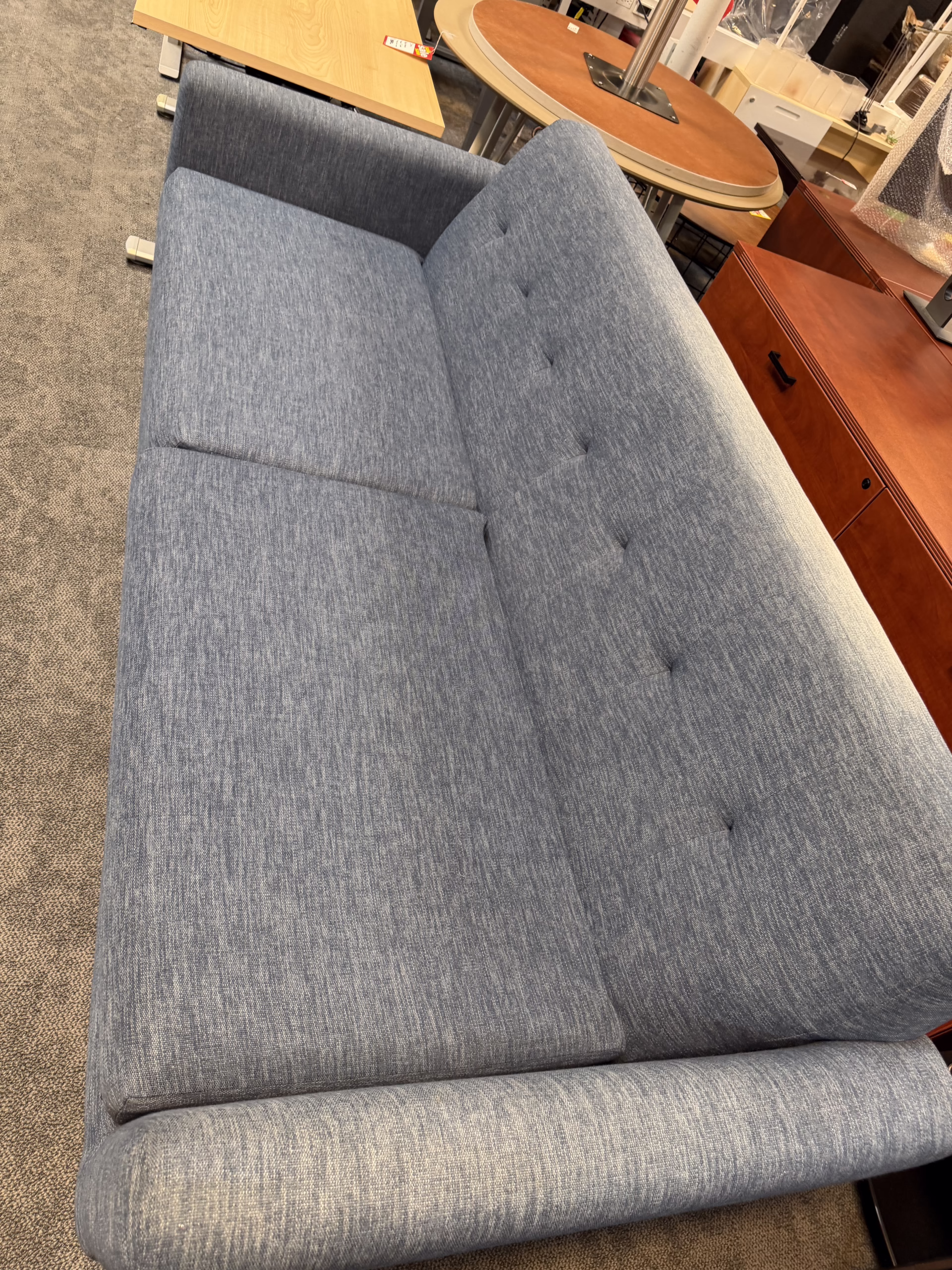 6 foot blue fabric sofa
